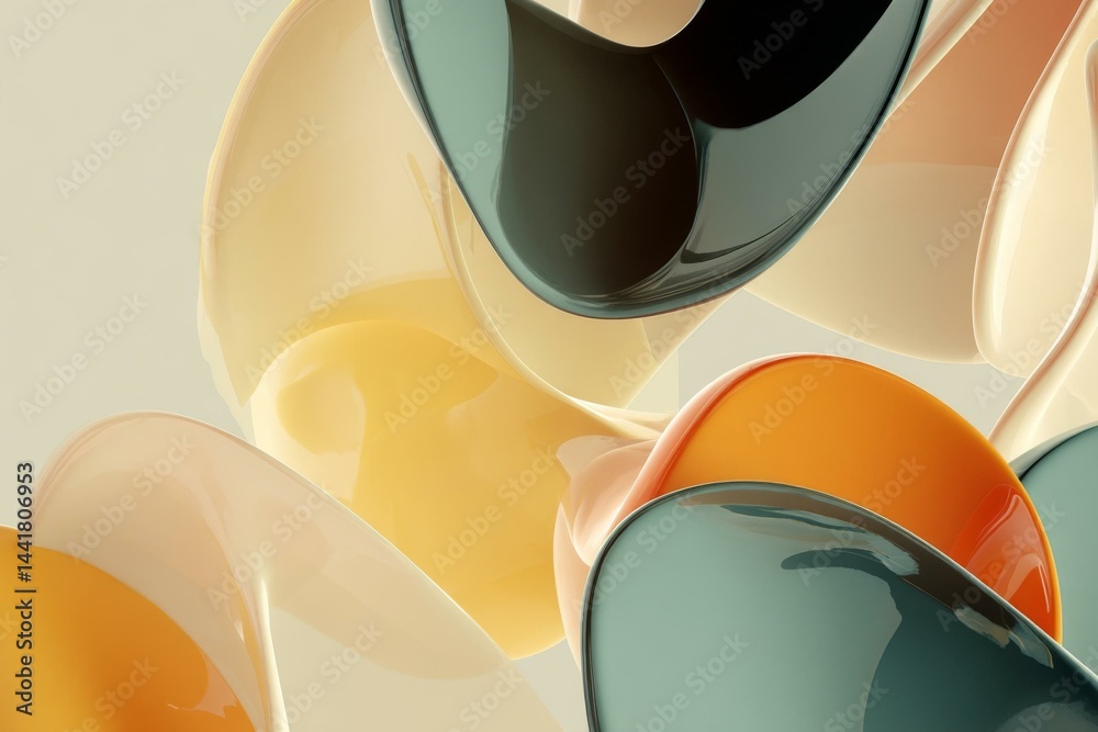 Poster abstract smooth shapes in modern colors create a visually striking design with glossy textures and g