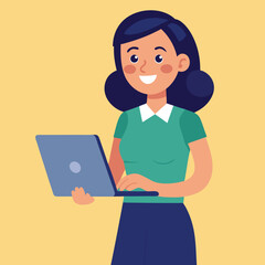woman standing with laptop vector