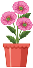 Pink Flowers in Terracotta Pot Illustration