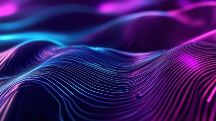 Futuristic Lines. Wavy Blue, Purple and Turquoise Curves in Hyperspace Illumination
