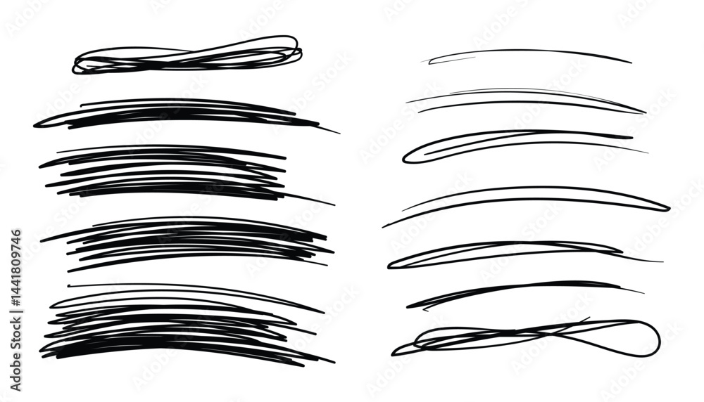 Fototapete scribble line set. set of hand drawn scribble smears. smooth vector pencil lines. charcoal smears. c