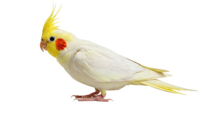 Detailed Cockatiel Standing Isolated White Background Yellow Crest Orange Cheeks Sharp High Res Bird
