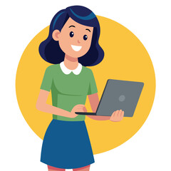 woman standing with laptop vector