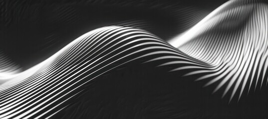 Abstract smooth flowing stripes forming wave-like curves in black and white creating a sense of depth and motion