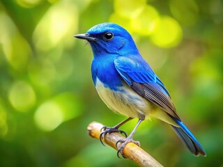 Obraz premium Hainan Blue Flycatcher Bird Photography, Wildlife Nature Image, Rule of Thirds Composition