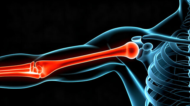 3D Anatomical Illustration of Human Humerus - Glowing Arm Bone, Medical Style
