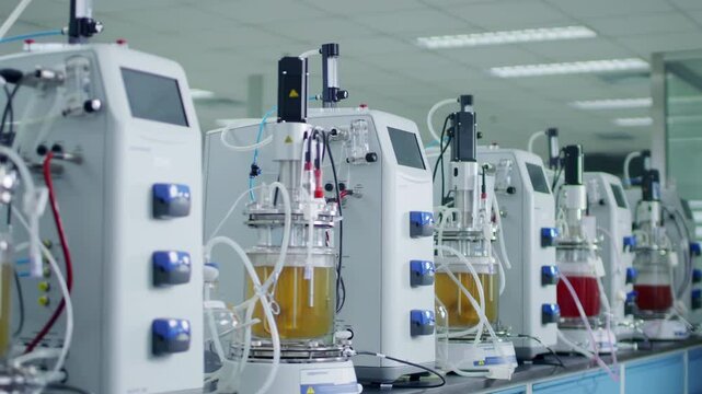 Laboratory equipment for doing biological research in cleanroom. Analyzer device for working with blood, urine, biomaterials. Modern medical computerized equipment