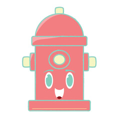 Kawaii fire hydrant character line icon with thin strokes and pastel colors. Features cute face and playful expression. Perfect for kids' designs, safety themes, stickers, and digital artwork.