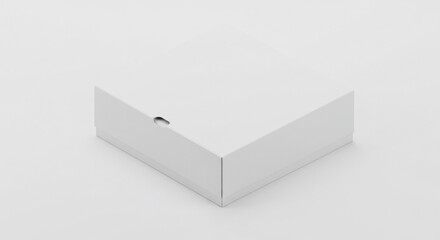 Presents a Square Box with Lid on a White Surface, Minimalist Packaging Mockup Style