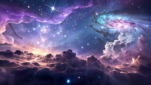 Ethereal Nebula and Spiral Galaxy, Celestial Landscape of Colors - Full HD 4K Stock Image Download