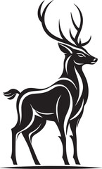 Majestic Deer Silhouette Art Elegant Black and White Stag Illustration with Antlers Wildlife Tattoo, Nature Design, Animal Logo, Forest Spirit Vector Artwork
