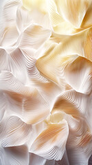 Artistic wave patterns abstract design paper texture minimalist. Elegant white floral wall art indoor gallery 3d texture display modern design close-up aesthetic appeal.