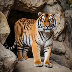 Obraz premium Potrait of huge Tiger getting outside from its lair AI Generated Image