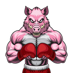 wild boar boxing mascot vector illustration design