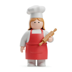3d woman chef baker character holding rolling pin icon