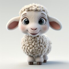adorable fluffy white lamb standing with soft wool and large ears in a bright minimal setting