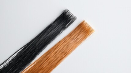 Fototapeta premium Black and Copper Straight Hair Strands Isolated on White Background hair hair strands straight hair