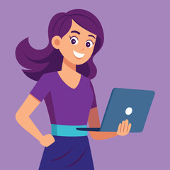 woman standing with laptop vector