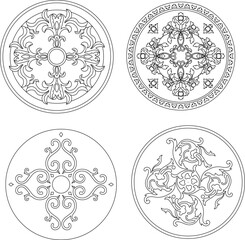 Vector sketch illustration silhouette design decoration ornament mandala rosette pattern carving classic vintage floral natural