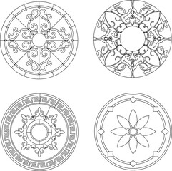 Vector sketch illustration silhouette design decoration ornament mandala rosette pattern carving classic vintage floral natural 