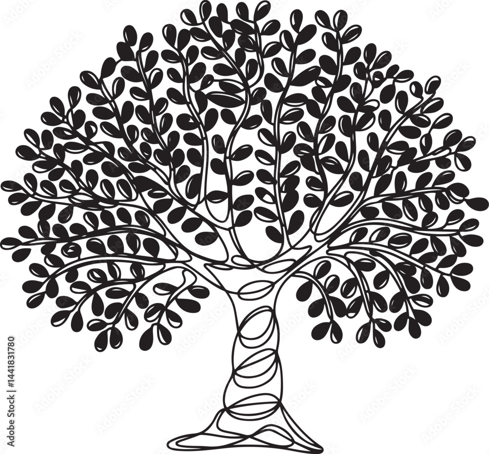 Wall mural a decorative black continuous line art vector illustration of an abstract tree with stylized trunk a