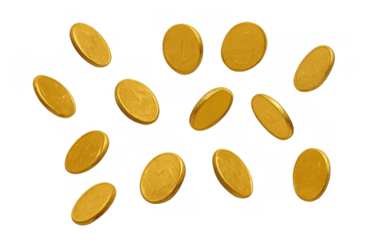 Golden Coins in the Air: A visual representation of wealth and prosperity, featuring a collection of gold coins suspended mid-air, evoking themes of abundance, financial success.
