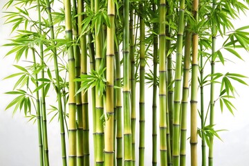 Obraz premium tree, money tree, bonsai tree, bonsai, apple tree, green, isolated, A dense cluster of green bamboo stalks with leaves against 