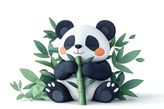 Cute panda enjoying bamboo