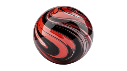 Elegant Abstract Red Swirl Sphere with Glossy Finish on Transparent Background