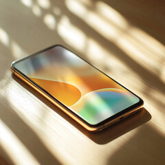 Close-Up of Modern Smartphone – Sleek Mobile Device with Minimalist Design and Reflections on Screen