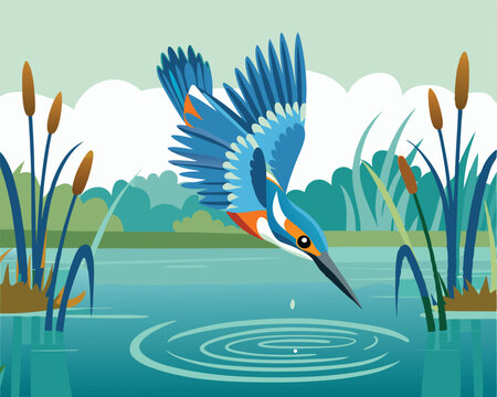 kingfish in the pond vector