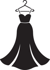 Silhouette of a strapless evening gown on a hanger.