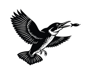 Obraz premium vector silhouette kingfisher in the water of fish