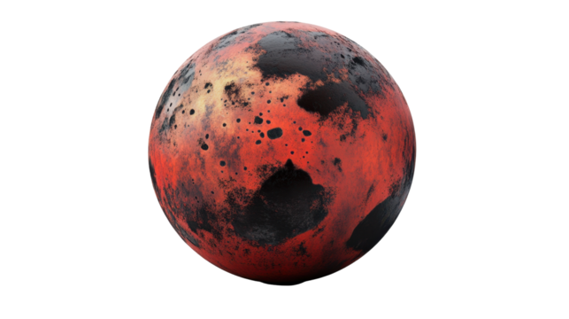 Textured Red and Black Planet Surrounded by Cosmic Space with Transparent Background