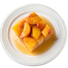 Peach cube with canned syrup isolated on transparent background