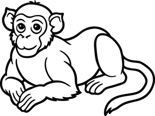 Simple vector illustration of a monkey in black line art style, ideal for digital use, stickers, and educational designs.