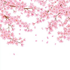 Naklejka premium Delicate Pink Cherry Blossoms with Falling Petals on White Background