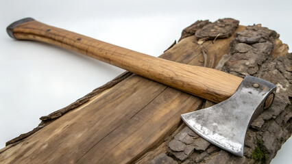 A vintage axe with a wooden handle and steel blade. perfect for outdoor activities. woodworking. or historical themes.