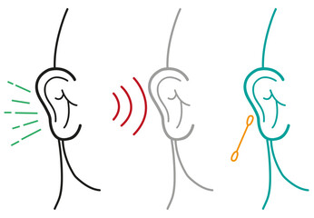 Set of Human Ear Illustration in Outline Art Style. Editable Clip Art.
