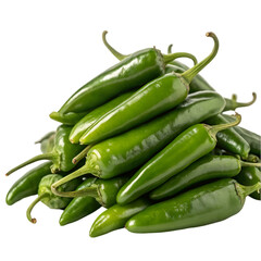 Pile of green chilies isolated on transparent background