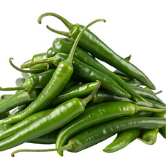 Pile of green chilies isolated on transparent background