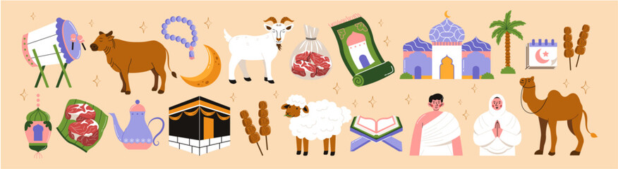 Set of Eid-Al-Adha Essentials Illustration