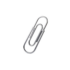 Obraz premium A single silver metal paper clip isolated on a plain black background in a studio setting view