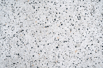 grainy abstract white texture with crumbs of black stones. The pattern of the sidewalk surface