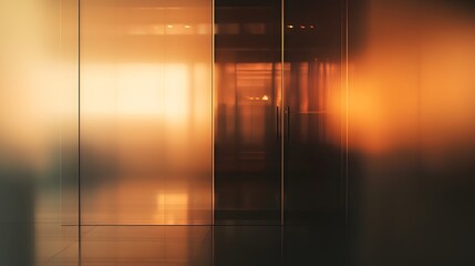 Reflection of Soft Light on Glass Walls in Modern Office Interior