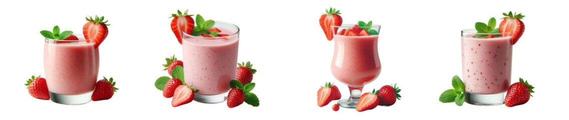Strawberry smoothie variety on white background