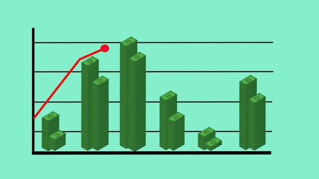 dollar money chart video illustration. The chart shows the increase or decrease of the chart, suitable for economics, business and finance. HD video quality with colored background