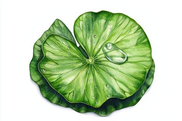 Fresh Green Lotus Leaves with Water Droplet Close-Up Detail