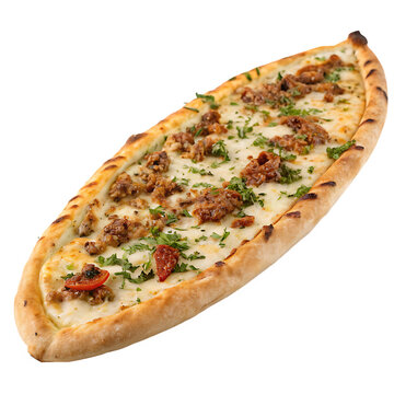 Traditional single pide flatbread isolated on a transparent background