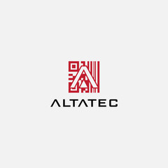 Fototapeta premium Modern Minimalist Logo Featuring A Red Geometric Design And Black Text On Light Backdrop